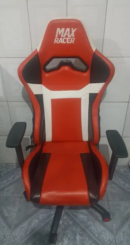 Cadeira De Escritório Gamer Max Racer TCL-6 Ergonômica  Vermelha Preta e Branca de Couro