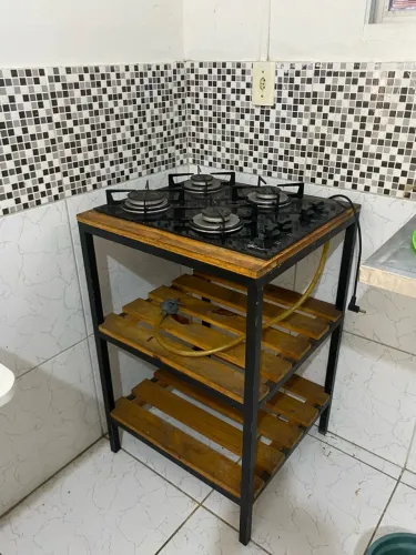 Cooktop 4 Bocas com Suporte de Metal e Madeira