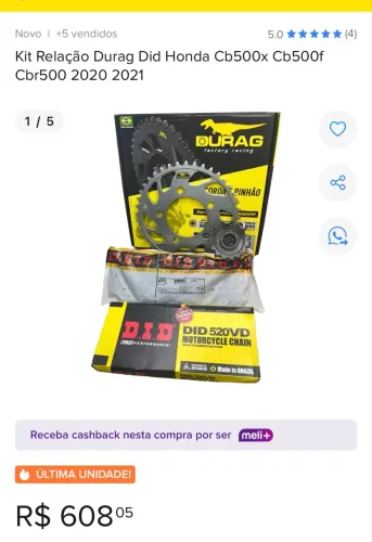 Kit relação cb500x cb500r cb500f 