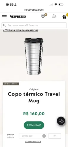 Kit com 2 Copos Térmicos Nespresso Travel Mug Original - 345ml