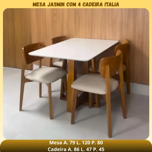 Mesa de Jantar 120x80cm com 4 Cadeiras