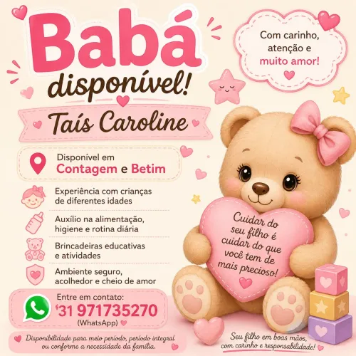 Babá disponível em Contagem e Betim |