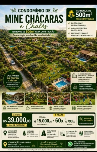 Terreno em condomínio Embu Guaçu 500 metros documentação da área total 