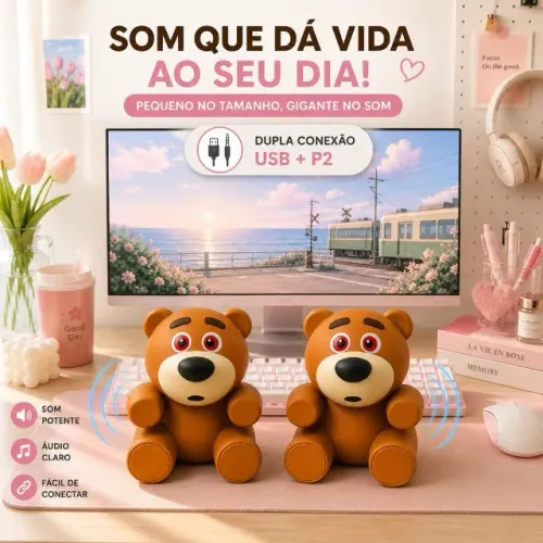Caixa de Som PC Notebook Com 2 Ursinho KP848