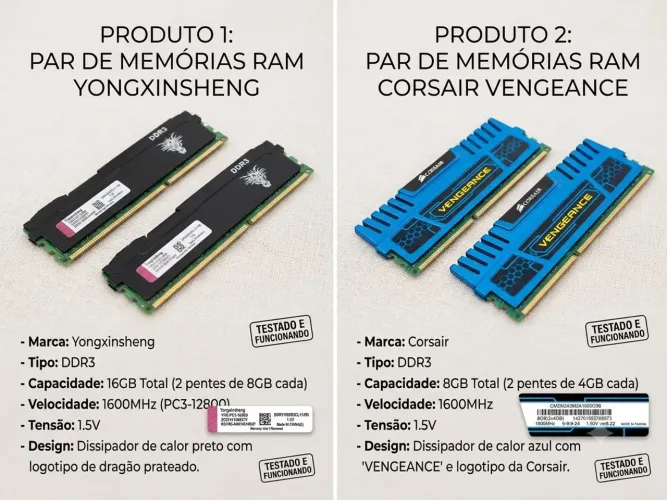 Vende-se Kit 16GB RAM DDR3 (2x8GB) e 8GB RAM DDR3 (2X4GB) - Leia a Descrição 