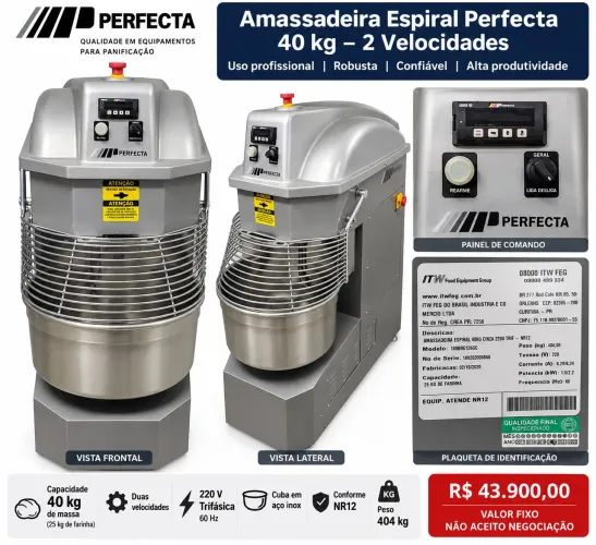 Amassadeira Espiral Perfecta 40 kg Trifásica - Nunca Utilizada