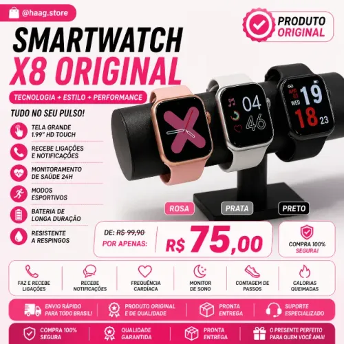 ?Smartwatch Iwo X8 (Faz e Recebe Ligações,batimentos,pressão,lê msg Whatsapp)modo esporte
