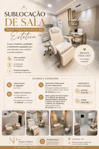 Sala para Sublocação por Turno - Estética - João Pessoa