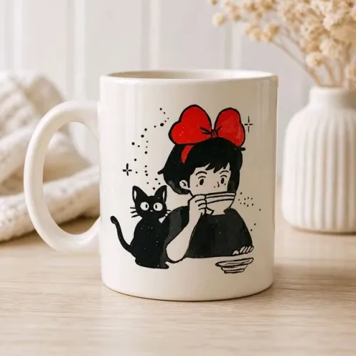 caneca personalizada anime studio ghibli o serviço de entregas da kiki gato gatos gatinho