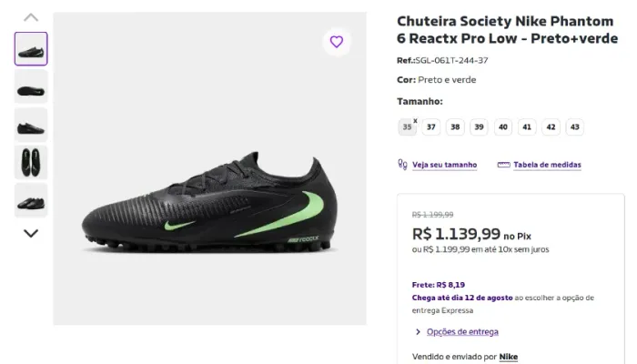 Chuteira Society Nike Phantom 6 Reactx Pro Low