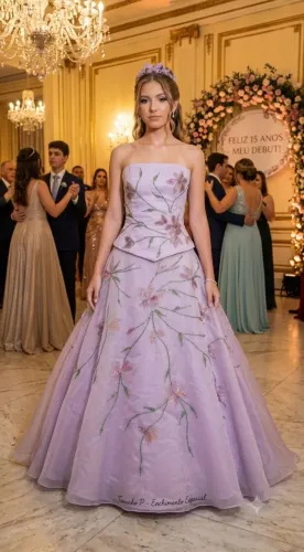 Conjunto debutante bordado lavanda