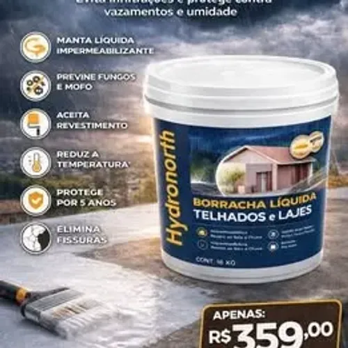 Borracha Líquida Impermeabilizante Hydronorth 16kg - Proteção Total Contra Infiltrações