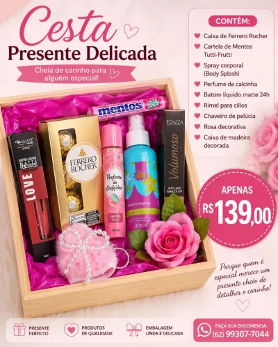 Cestas de maquiagem e perfumes e chocolates