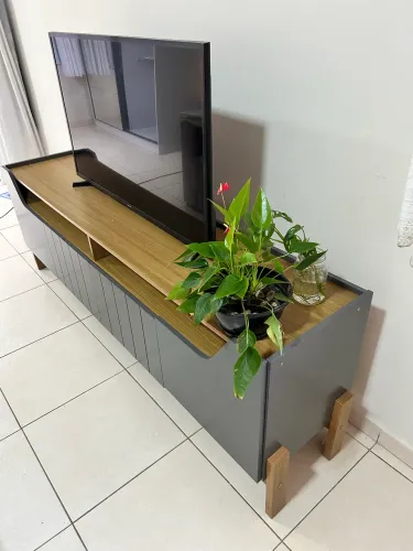 Rack Moderno Cinza Madeira