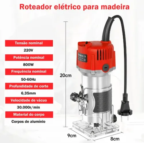 Kit Tupia Manual Laminadora 800w 6mm + Jogo De Fresas 15 Pcs 127v