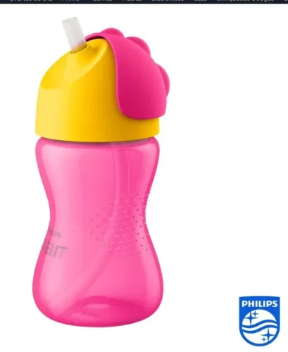 Copo com Canudo Philips Avent 300 ml Rosa/Amarelo 12m+