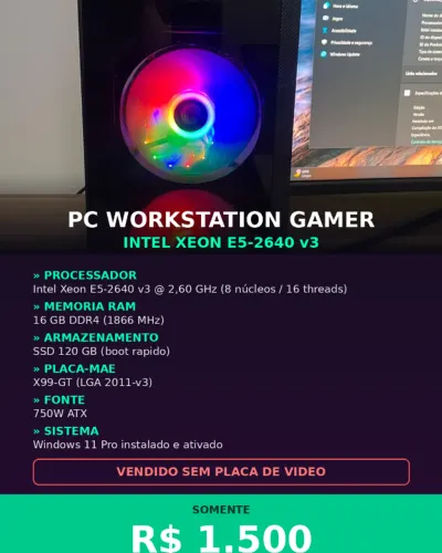PC Gamer Workstation Kit Xeon E5 16GB SSD 120GB