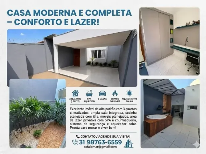 CASA MODERNA E COMPLETA- BAIRRO IPORANGA EM SETE LAGOAS / MG