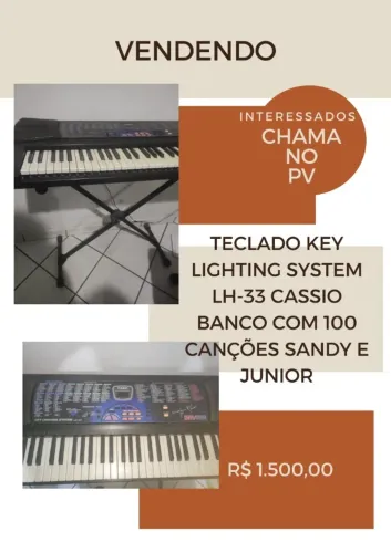 TECLADO KEY LIGHTING SYSTEM LH-33 CASSIO COM BANCO DE 100 CANÇÕES SANDY & JUNIOR