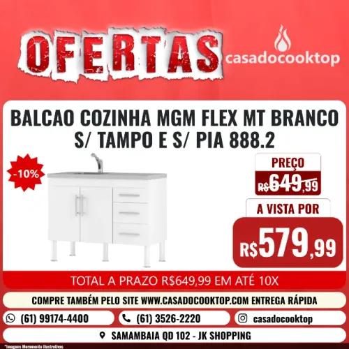 BALCAO COZINHA MGM FLEX 1,14 MT - BRANCO S/ TAMPO E S/ PIA 888.2
