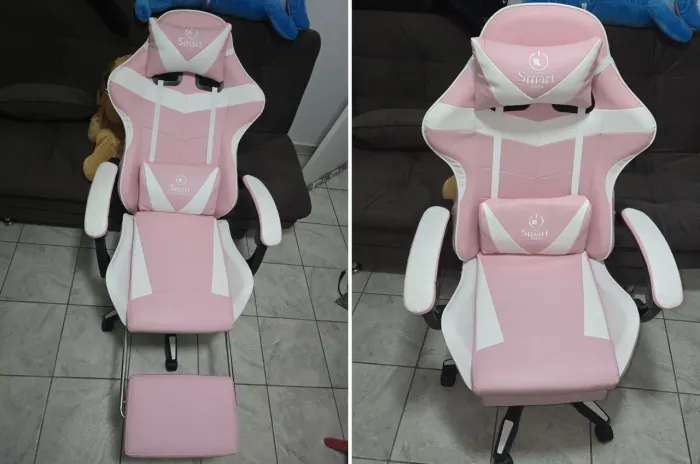 Cadeira gamer nova reclinável apoio pés e massagem