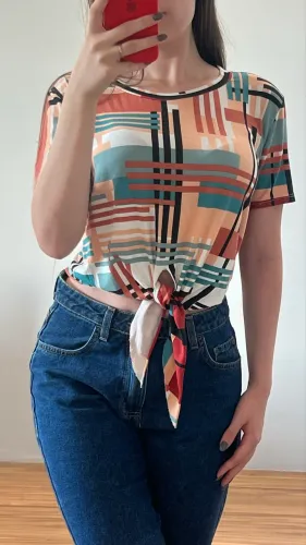 blusinha feminina estampada detalhe de amarrar - tam m