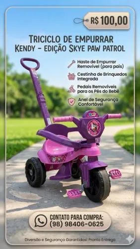 Triciclo de empurrar Kendy - Edição Skye paw patrol. 