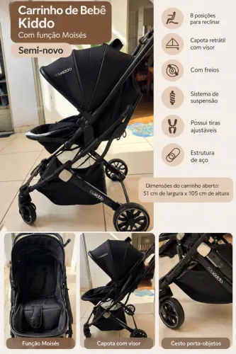 Carrinho de Bebê Kiddo - Função Moisés | Seminovo