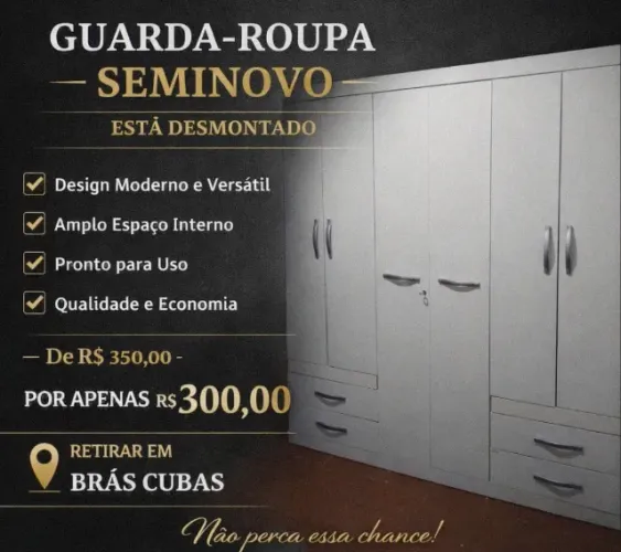 Guarda-roupa seminovo branco 6 portas