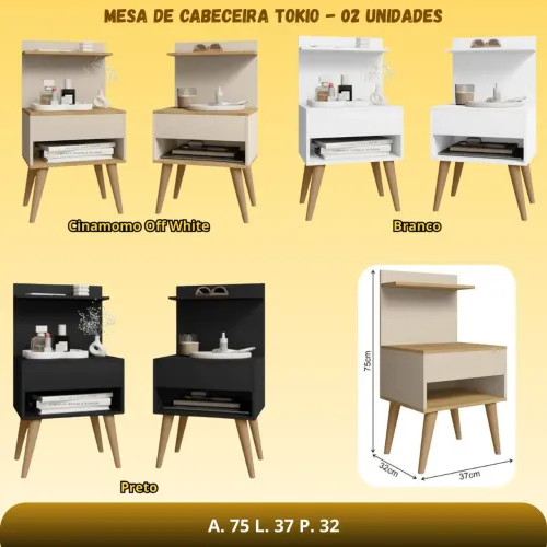 Kit Mesa de Cabeceira 2 unidades 
