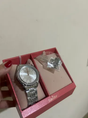 Relógio Condor Prata Feminino com Colar