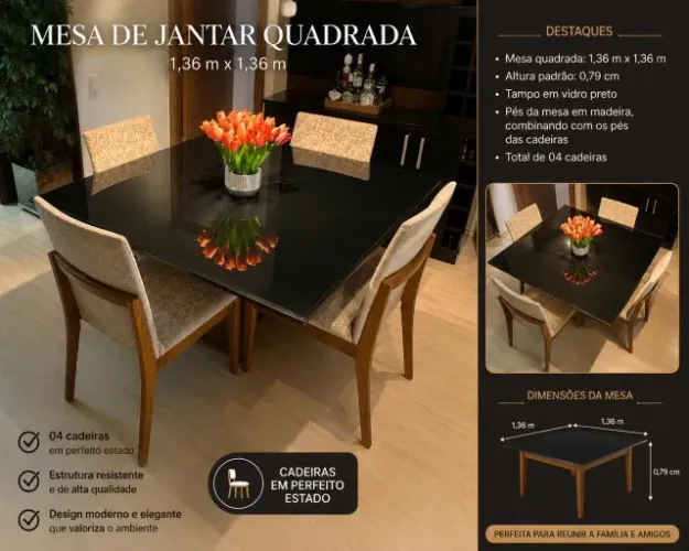 MESA DE JANTAR + 4 CADEIRAS