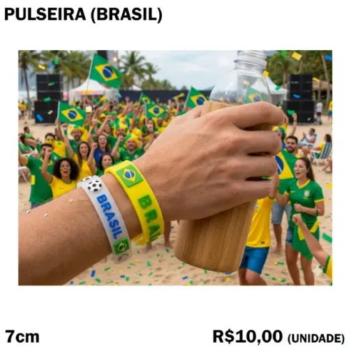 Pulseira de Silicone Brasil Copa do Mundo Verde e Amarelo