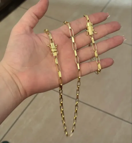 Corrente e pulseira banhada a ouro 