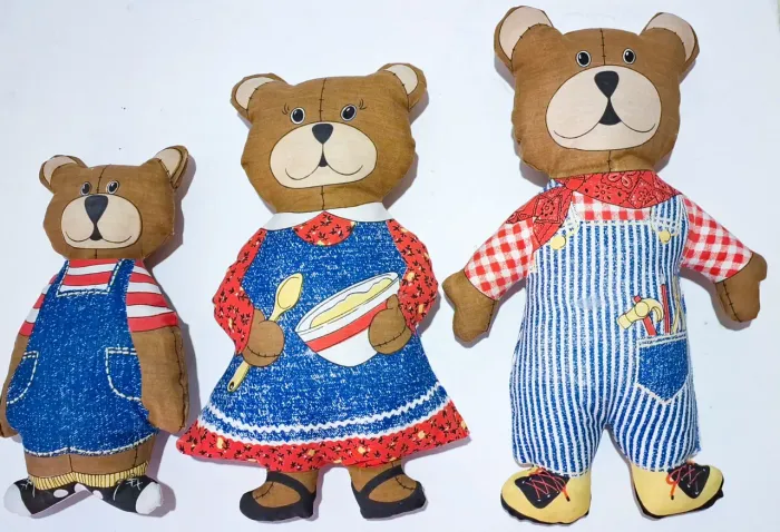 Trio família urso de pano bonecos antigos vintage Anos 80 raridade embaixador dream