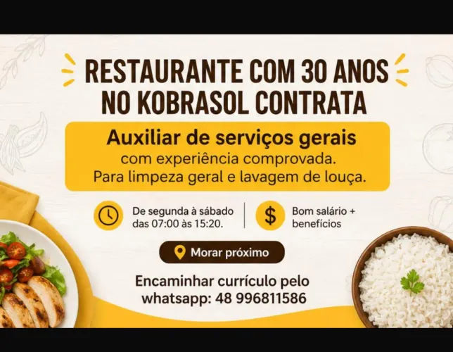 Restaurante no Kobrasol contrata