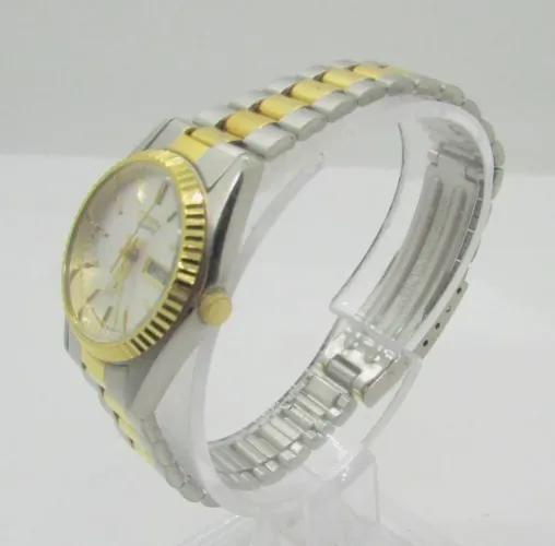 Relógio de pulso SEIKO bicolor prateado com mostrador, dia e data, quartzo, 24 mm