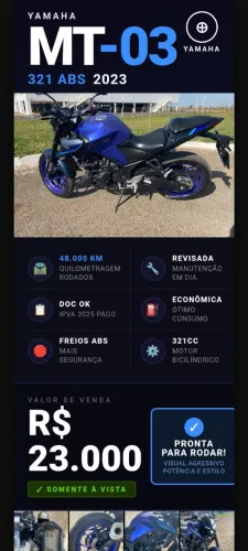 Vende -se uma moto MT -03 ano 2023 bem conservada 