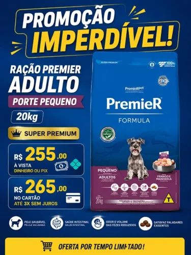 Ração Premier Adulto Raça Porte Pequeno 20KG Sabor Frango e Mandioca Super Premium