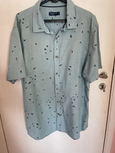Camisa masculina M azul pássaros