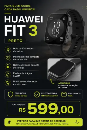 Relógio Smartwatch Huawei Fit 3 semi-novo