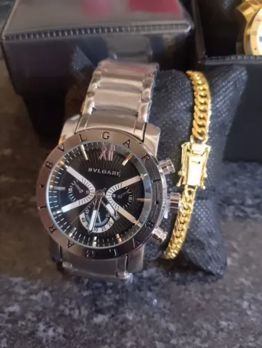 Kit Relógio bvlgari+ pulseira banhada a ouro 18k