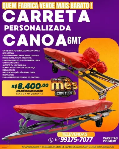 Carretinha personalizada pra canoa de 6mt chassi 