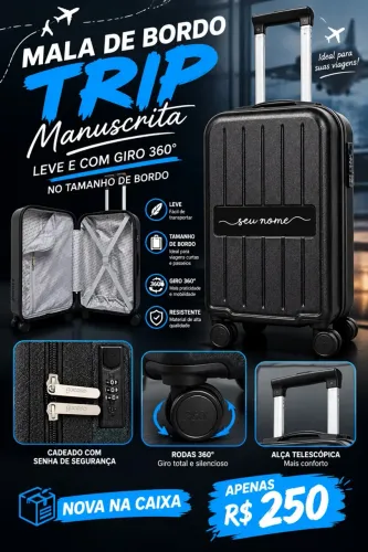 Mala de Bordo Trip - Manuscrita Leve e com giro 360°, no tamanho de bordo.