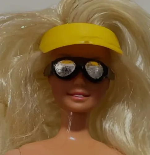 Óculos espelhado e viseira Barbie estrela anos 80
