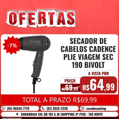 SECADOR DE CABELOS CADENCE BIVOLT VIAGEM SEC190-BIV