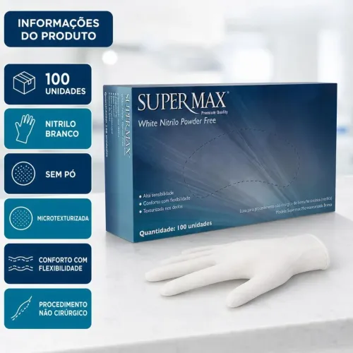 Luva Supermax White Sem Pó | Caixa com 100 Unidades | P e M