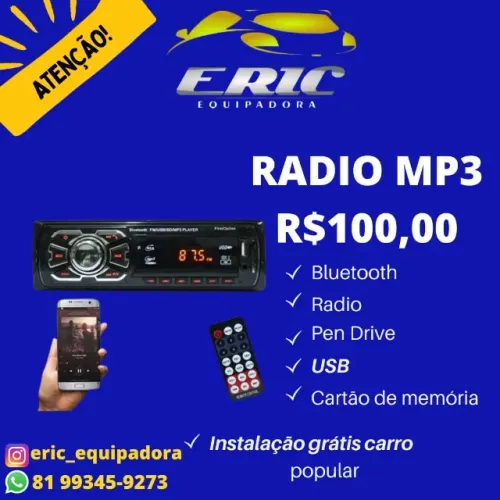 Radio Bluetooth Mp3 Fm Usb Aux Sd Controle - 1 Ano Garantia- Ja Instalado