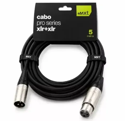 Cabo Microfone XLR Macho XLR Fêmea 5m MXT Profissional Para Mesas De Som