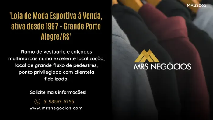 'Loja de Moda Esportiva à Venda, ativa desde 1997 - Grande Porto Alegre/RS'